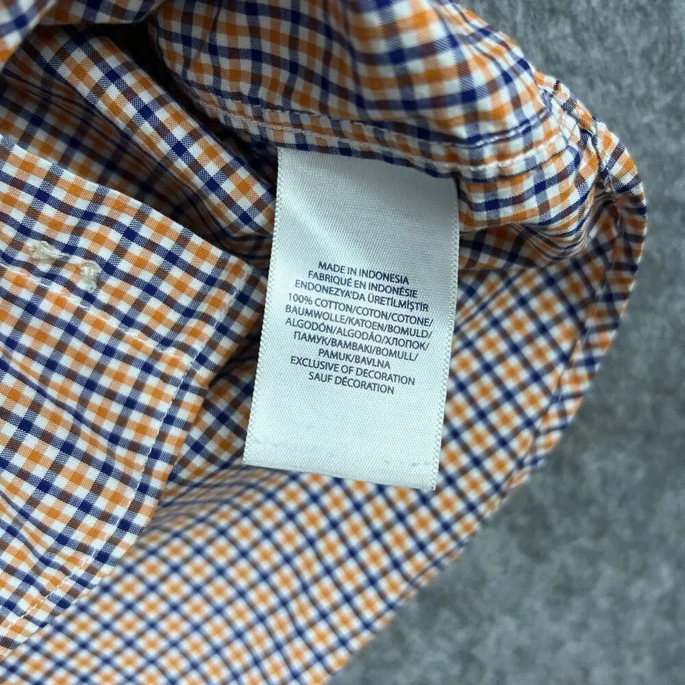 Ralph Lauren Boys Button Up Shirt Long Sleeve Orange Navy Plaid Size M (10-12)